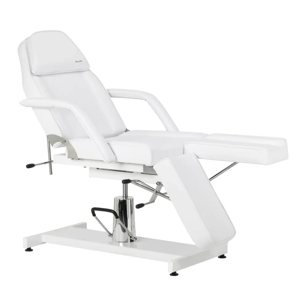 Hydraulické kozmetické kreslo na pedikúru Sillon 210 s kolískou a deliteľnou opierkou na nohy biele