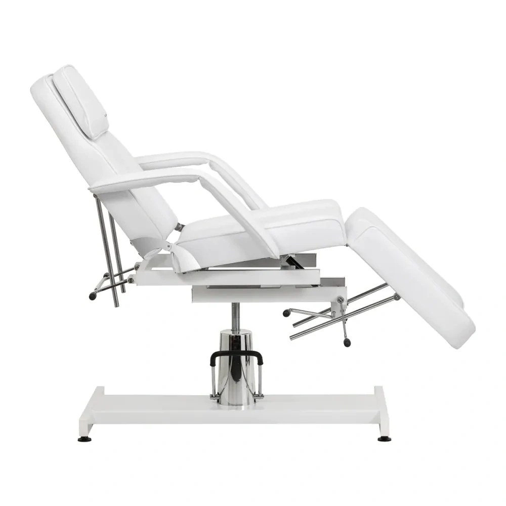 Hydraulické kozmetické kreslo na pedikúru Sillon 210 s kolískou a deliteľnou opierkou na nohy biele