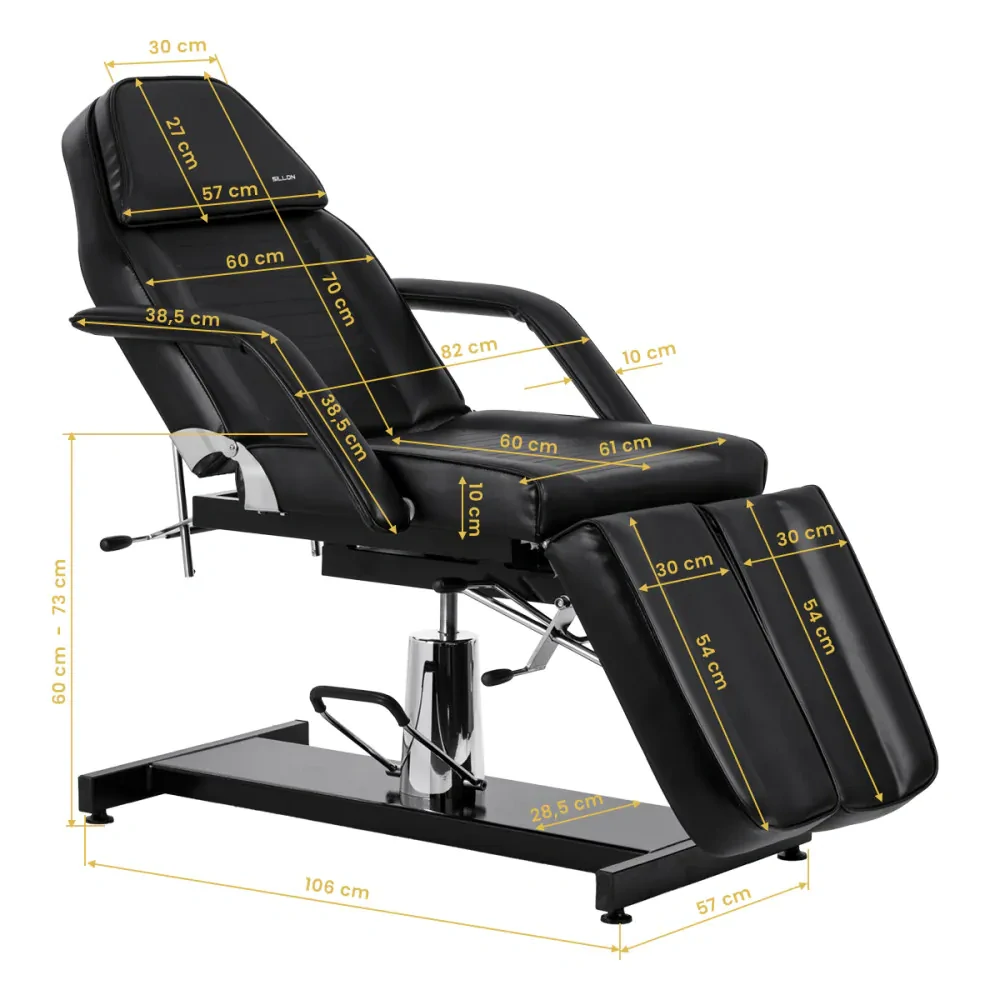 Hydraulické kozmetické kreslo na pedikúru Sillon 210 s kolískou a deliteľnou opierkou na nohy čierne