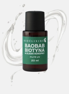 Bioelixire Silikónové sérum na vlasy s konopným olejom + baobab + UV filter 20 ml